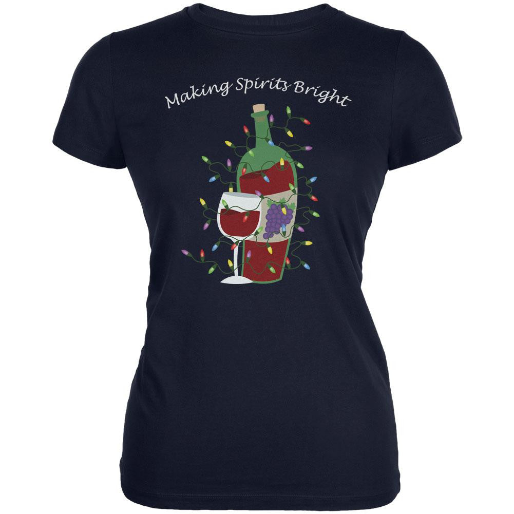 Christmas Making Spirits Bright Navy Juniors Soft T-Shirt Juniors T-Shirts Old Glory 2XL Blue