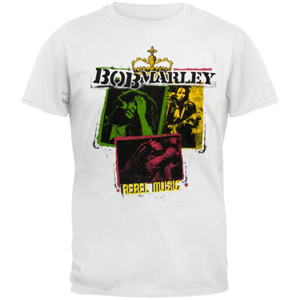 Bob Marley - Rebel Music Rasta Collage Adult T-Shirt Men's T-Shirts Bob Marley SM White