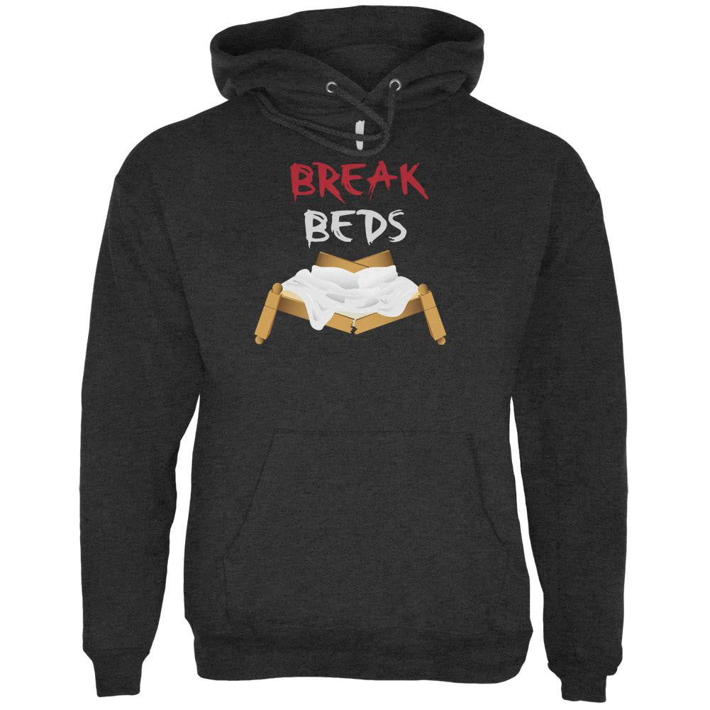 Valentines I Break Beds Charcoal Heather Adult Hoodie Men's Hoodies Old Glory 2XL Grey