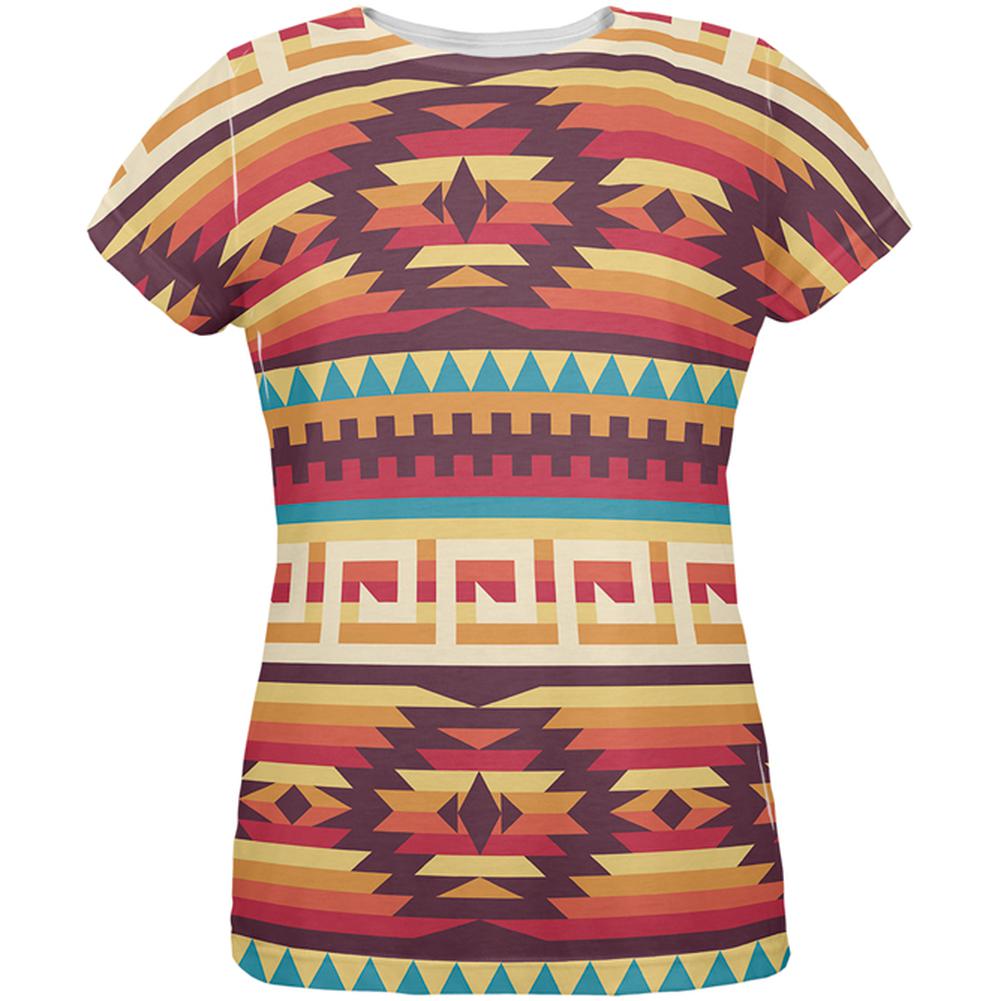 Native American Pattern Red All Over Womens T-Shirt Women's T-Shirts Old Glory 2XL Multi