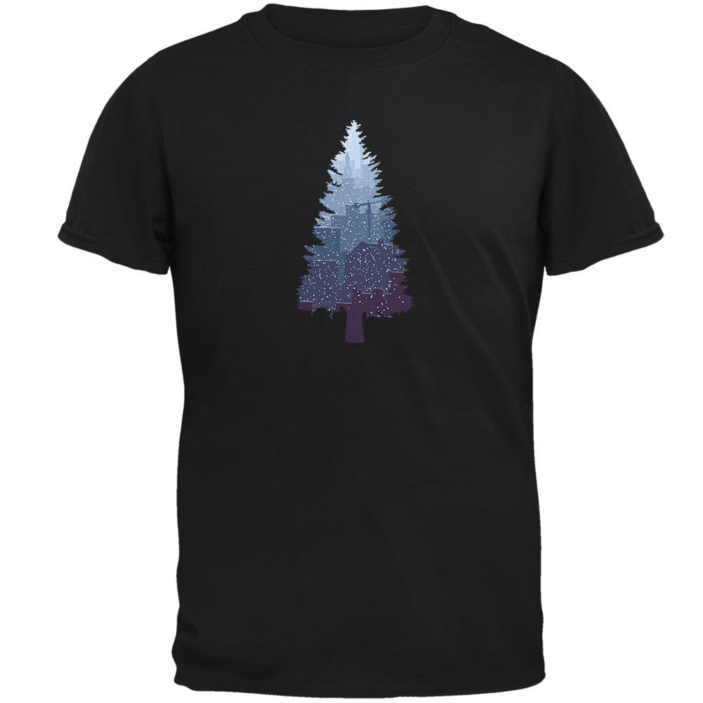 Christmas Tree Snowy City Black Adult T-Shirt Men's T-Shirts Old Glory 2XL Black