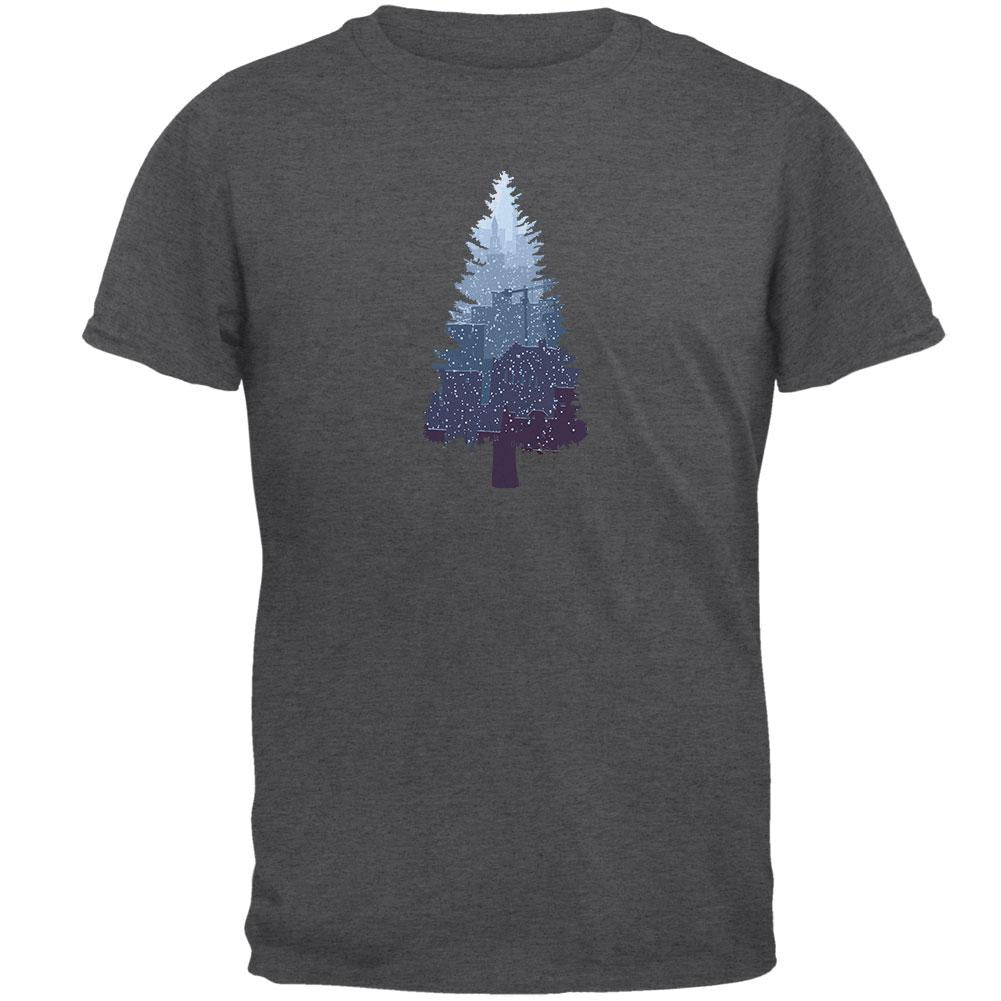Christmas Tree Snowy City Dark Heather Adult T-Shirt Men's T-Shirts Old Glory 2XL Grey