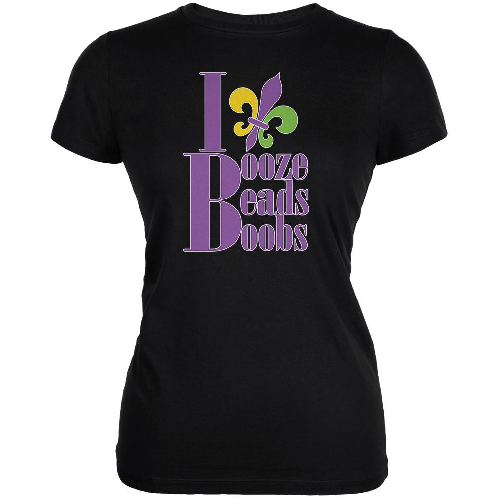 Mardi Gras Booze Beads Boobs Black Juniors Soft T-Shirt Juniors T-Shirts Old Glory 2XL Black