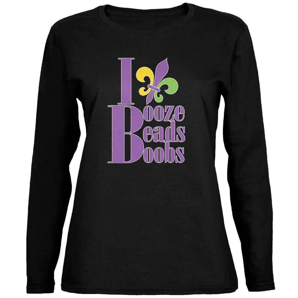 Mardi Gras Booze Beads Boobs Black Womens Long Sleeve T-Shirt Women's Long Sleeves Old Glory 2XL Black