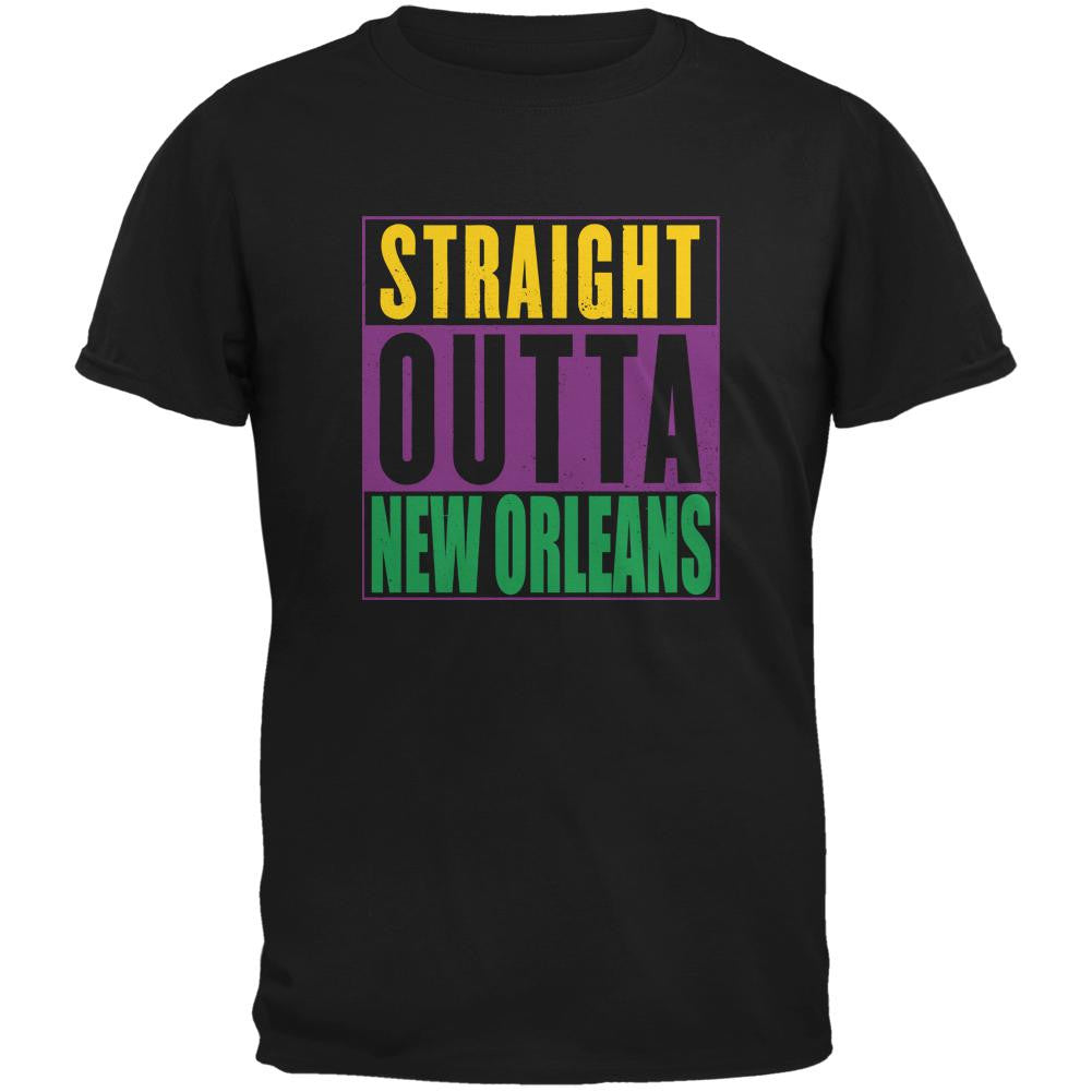 Mardi Gras Straight Outta New Orleans Black Adult T-Shirt Men's T-Shirts Old Glory 2XL Black