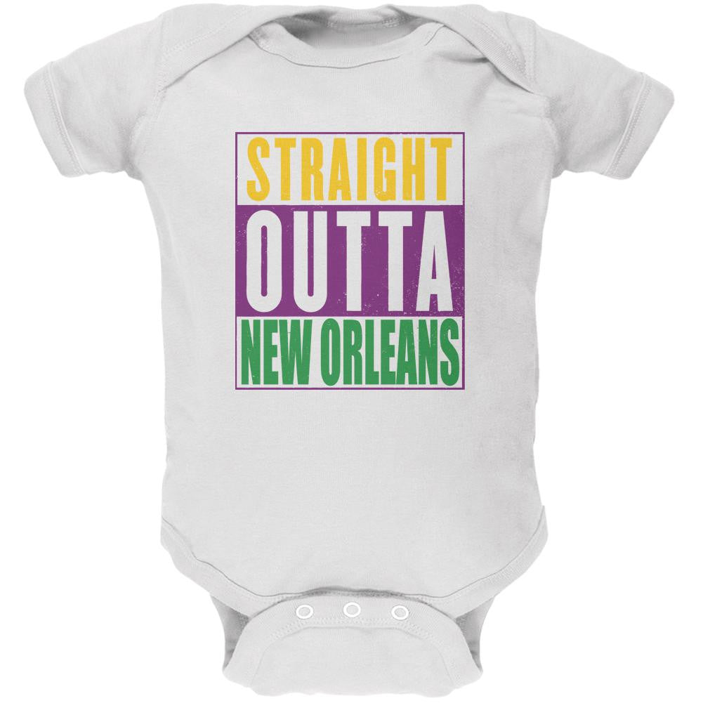 Mardi Gras Straight Outta New Orleans White Soft Baby One Piece Baby One Piece Old Glory 0-3M White