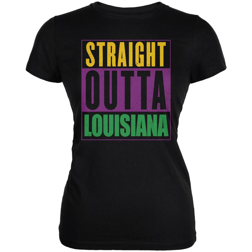Mardi Gras Straight Outta Louisiana Black Juniors Soft T-Shirt Juniors T-Shirts Old Glory 2XL Black