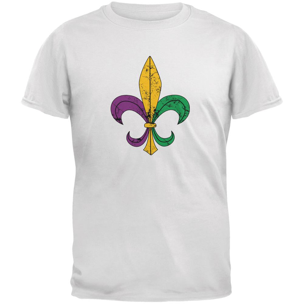 Mardi Gras Fleur De Lis Distressed White Youth T-Shirt Youth T-Shirts Old Glory LG White