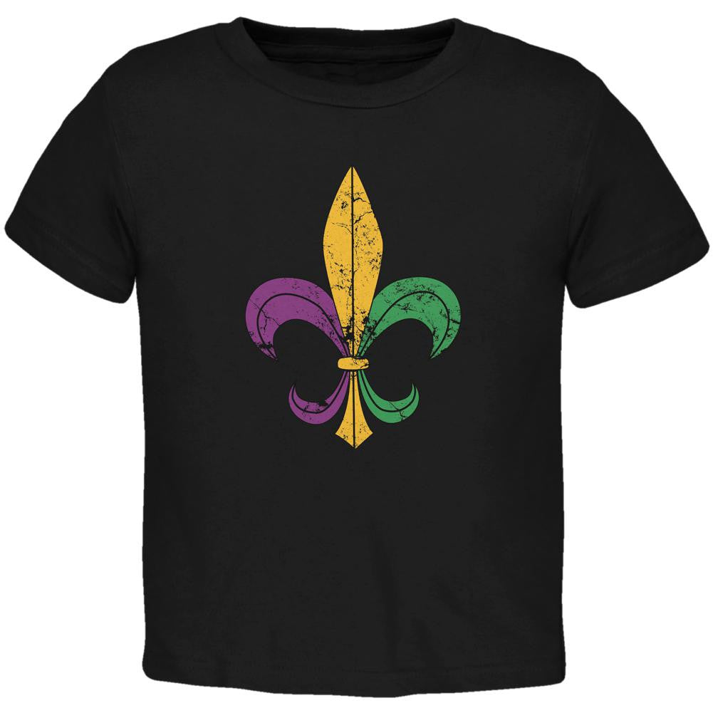 Mardi Gras Fleur De Lis Distressed Black Toddler T-Shirt Toddler T-Shirts Old Glory 2T Black