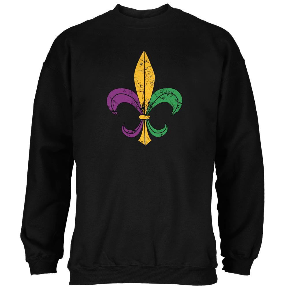 Mardi Gras Fleur De Lis Distressed Black Adult Sweatshirt Men's Sweatshirts Old Glory 2XL Black