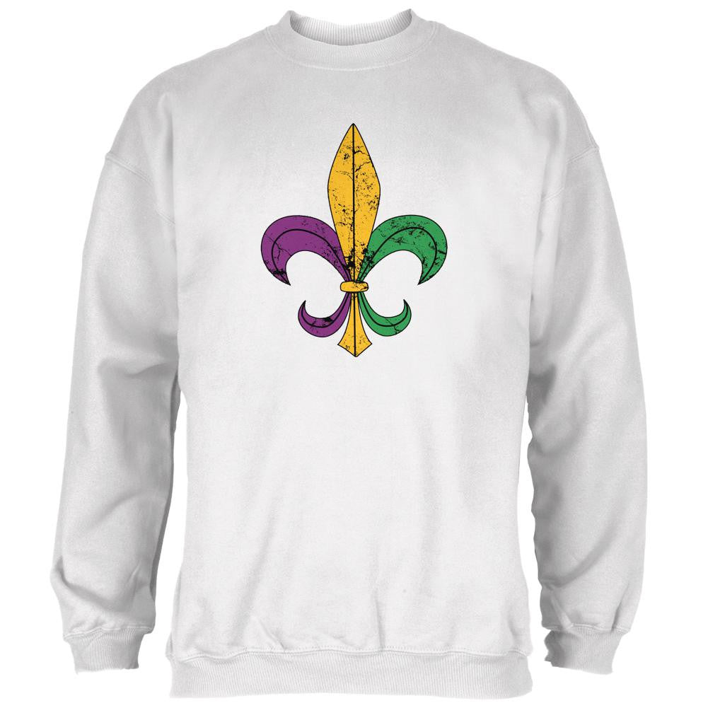Mardi Gras Fleur De Lis Distressed White Adult Sweatshirt Men's Sweatshirts Old Glory 2XL White