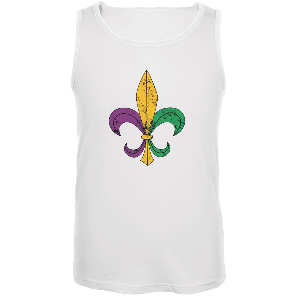 Mardi Gras Fleur De Lis Distressed White Adult Tank Top Men's Tank Tops Old Glory 2XL White