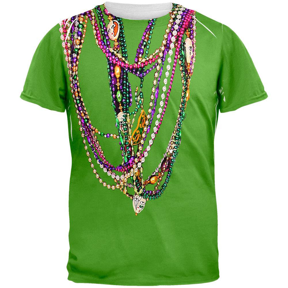 Mardi Gras Beads Green All Over Adult T-Shirt Men's T-Shirts Old Glory 2XL Multi