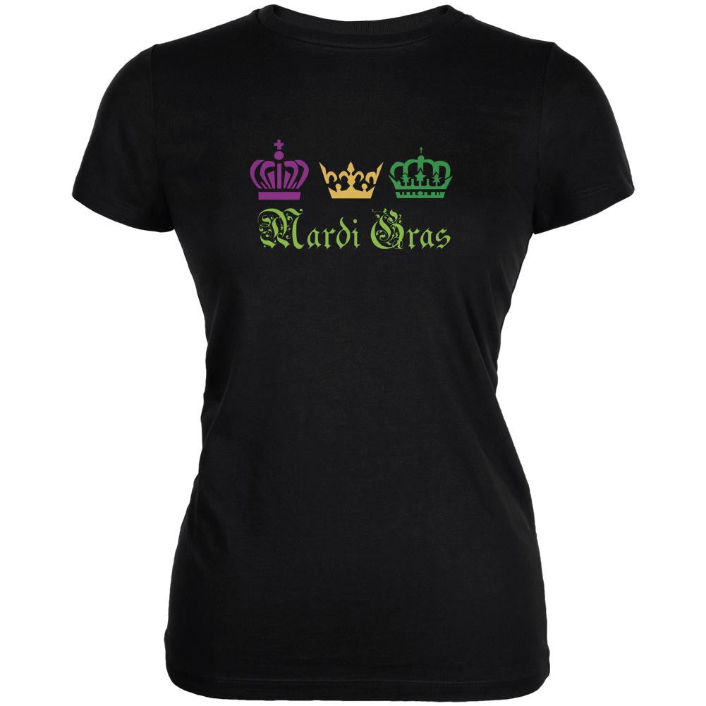 Mardi Gras Crowns Black Juniors Soft T-Shirt Juniors T-Shirts Old Glory 2XL Black