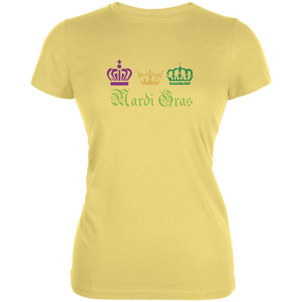 Mardi Gras Crowns Yellow Juniors Soft T-Shirt Juniors T-Shirts Old Glory LG Yellow