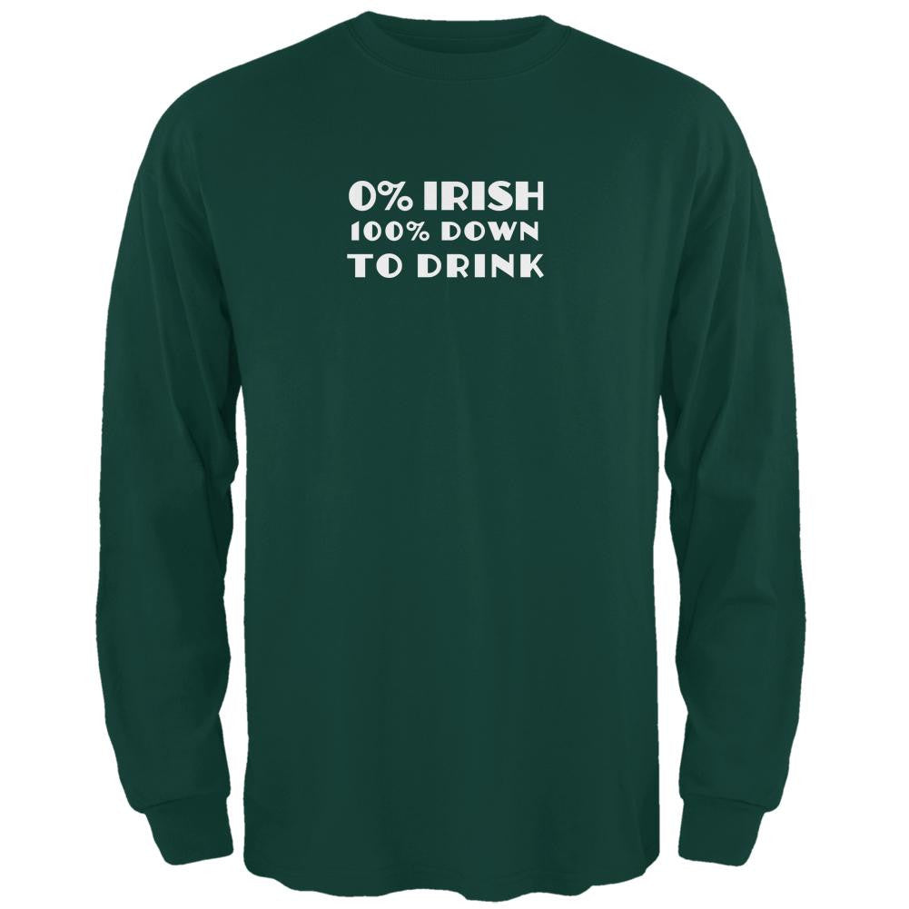 St. Patricks Day 100% Down to Drink Forest Adult Long Sleeve T-Shirt Men's Long Sleeves Old Glory 2XL Green