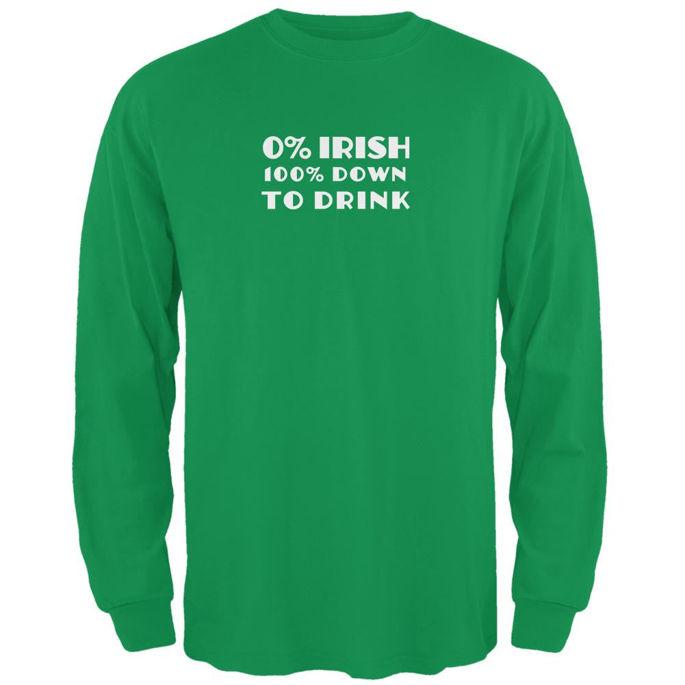 St. Patricks Day 100% Down to Drink Irish Green Adult Long Sleeve T-Shirt Men's Long Sleeves Old Glory 2XL Green