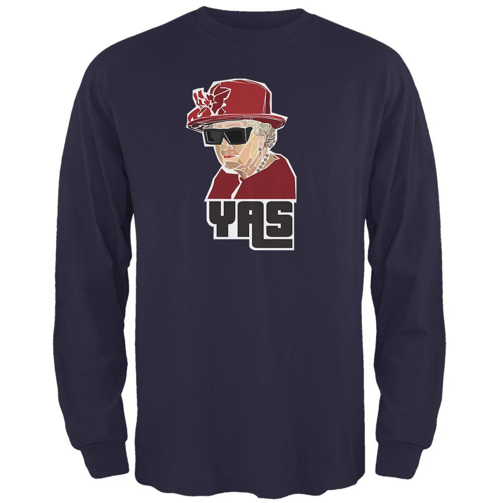 YAS Queen Navy Adult Long Sleeve T-Shirt Men's Long Sleeves Old Glory 2XL Blue
