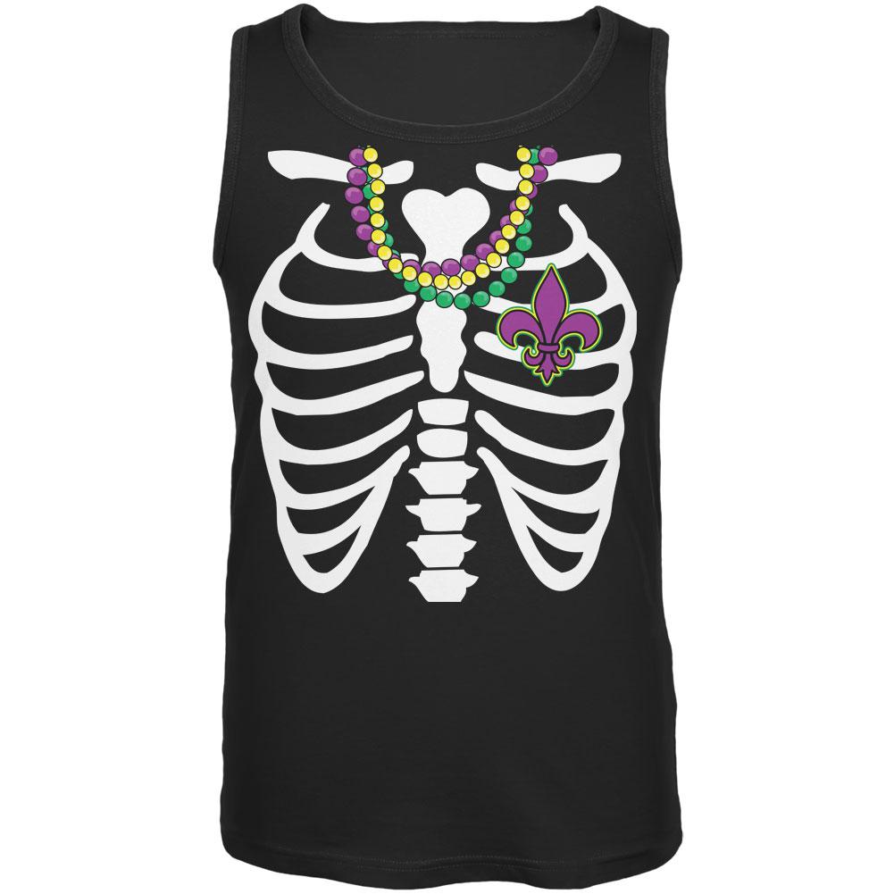 Mardi Gras Skeleton Fleur-de-lis Heart Black Adult Tank Top Men's Tank Tops Old Glory 2XL Black