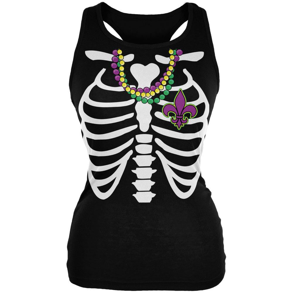 Mardi Gras Skeleton Fleur-de-lis Heart Black Juniors Soft Tank Top Juniors Tank Tops Old Glory 2XL Black
