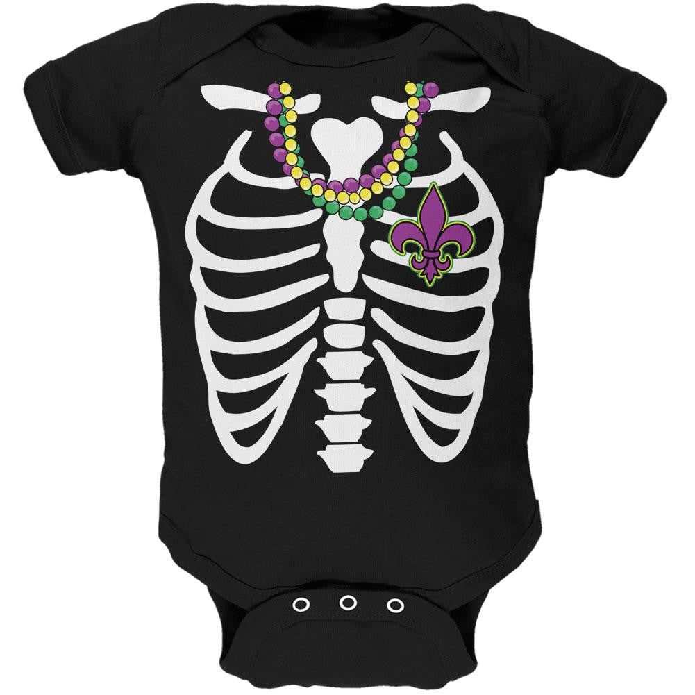 Mardi Gras Skeleton Fleur-de-lis Heart Black Soft Baby One Piece Baby One Piece Old Glory 0-3M Black