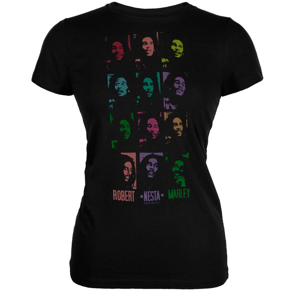 Bob Marley - Robert Nesta Marley Black Juniors T-Shirt Juniors T-Shirts Bob Marley LG Black
