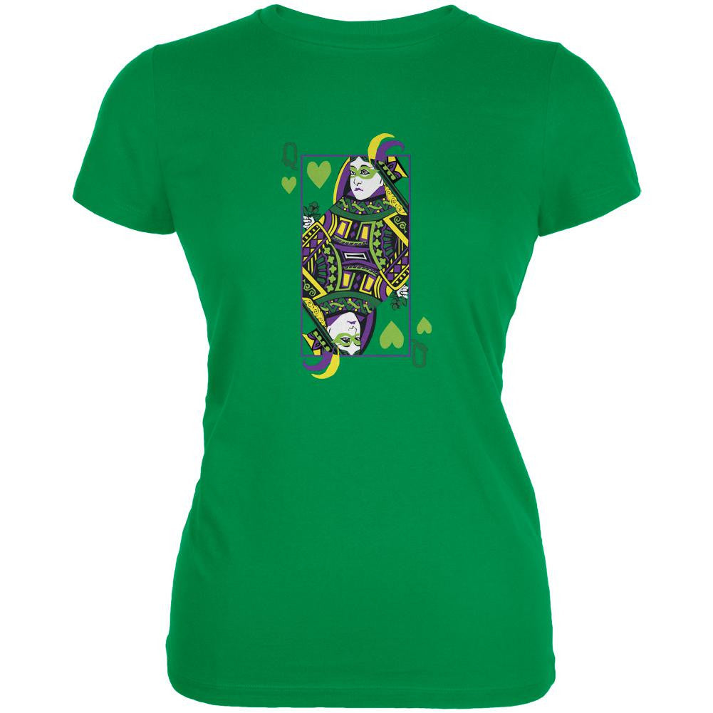 Mardi Gras Queen of Hearts Kelly Green Juniors Soft T-Shirt Juniors T-Shirts Old Glory 2XL Green