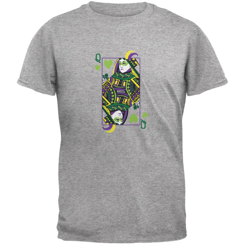 Mardi Gras Queen of Hearts Heather Grey Adult T-Shirt Men's T-Shirts Old Glory 2XL Grey