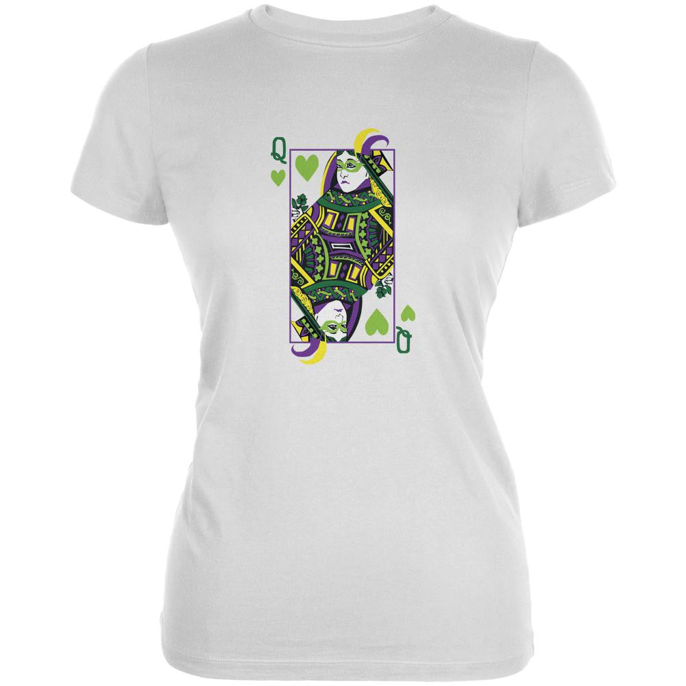 Mardi Gras Queen of Hearts White Juniors Soft T-Shirt Juniors T-Shirts Old Glory 2XL White