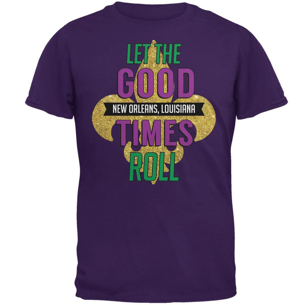 Mardi Gras Let the Good Times Roll Purple Adult T-Shirt Men's T-Shirts Old Glory 2XL Purple