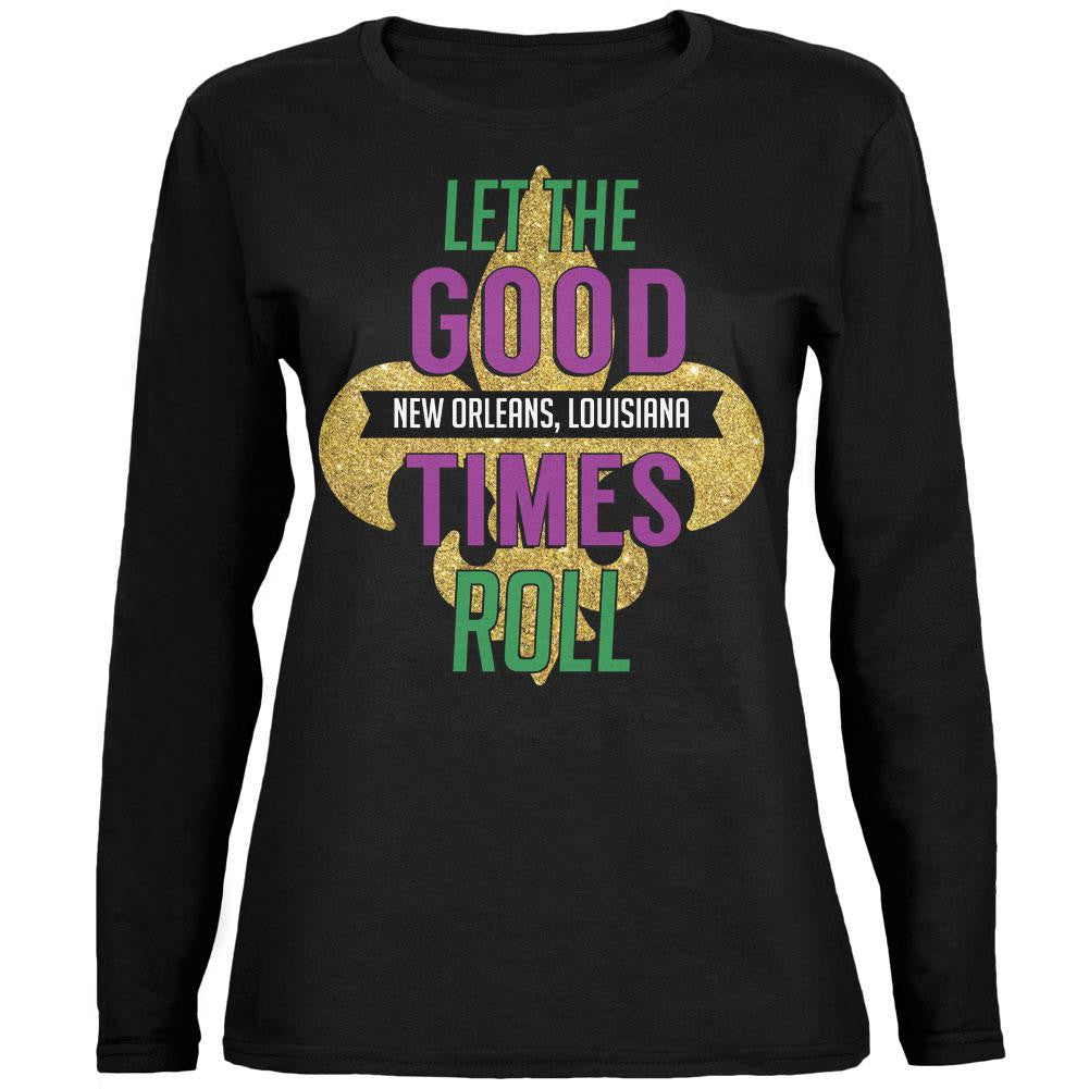 Mardi Gras Let the Good Times Roll Black Womens Long Sleeve T-Shirt Women's Long Sleeves Old Glory 2XL Black