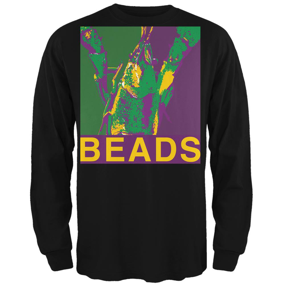 Mardi Gras Crawfish Beads Black Adult Long Sleeve T-Shirt Men's Long Sleeves Old Glory 2XL Black