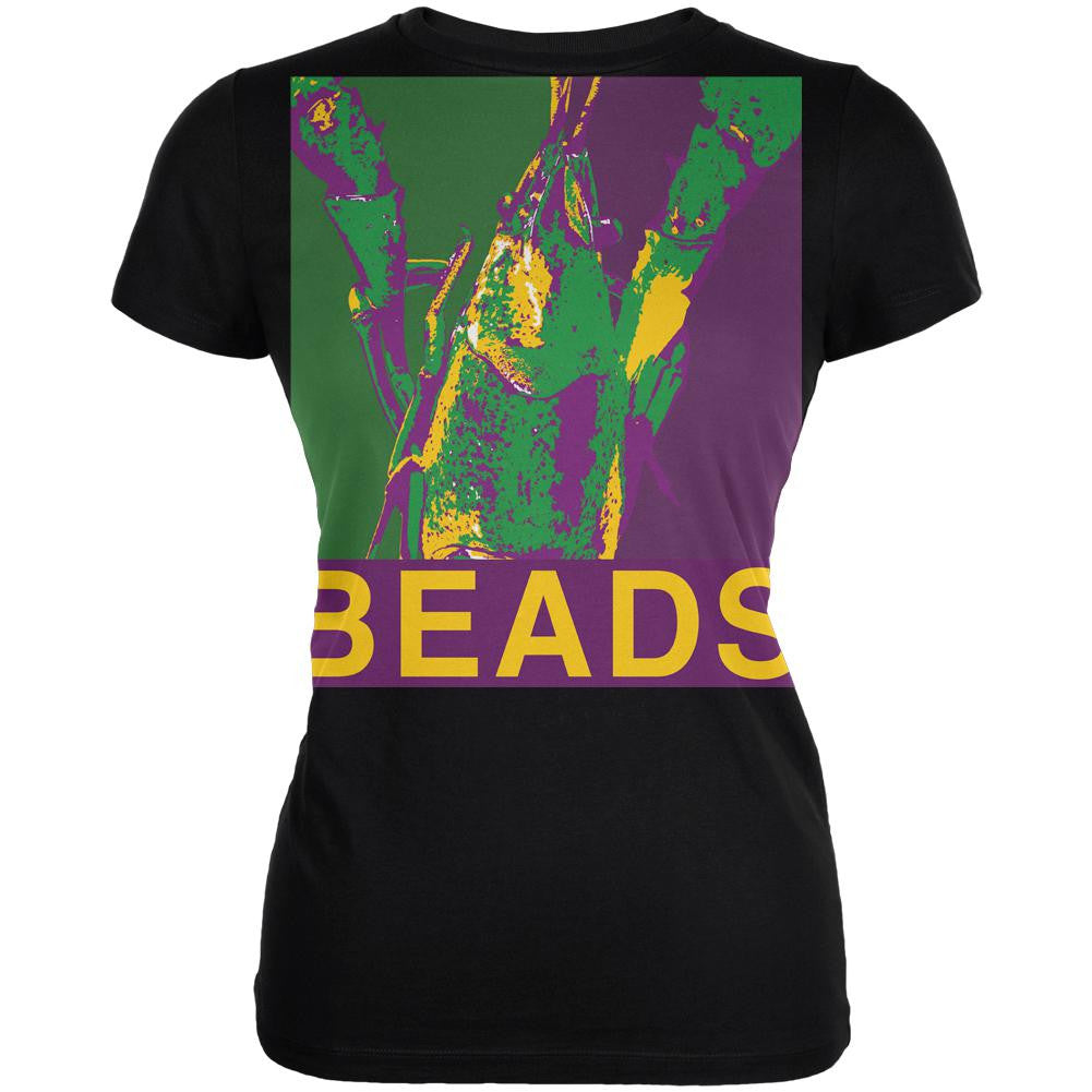 Mardi Gras Crawfish Beads Black Juniors Soft T-Shirt Juniors T-Shirts Old Glory 2XL Black