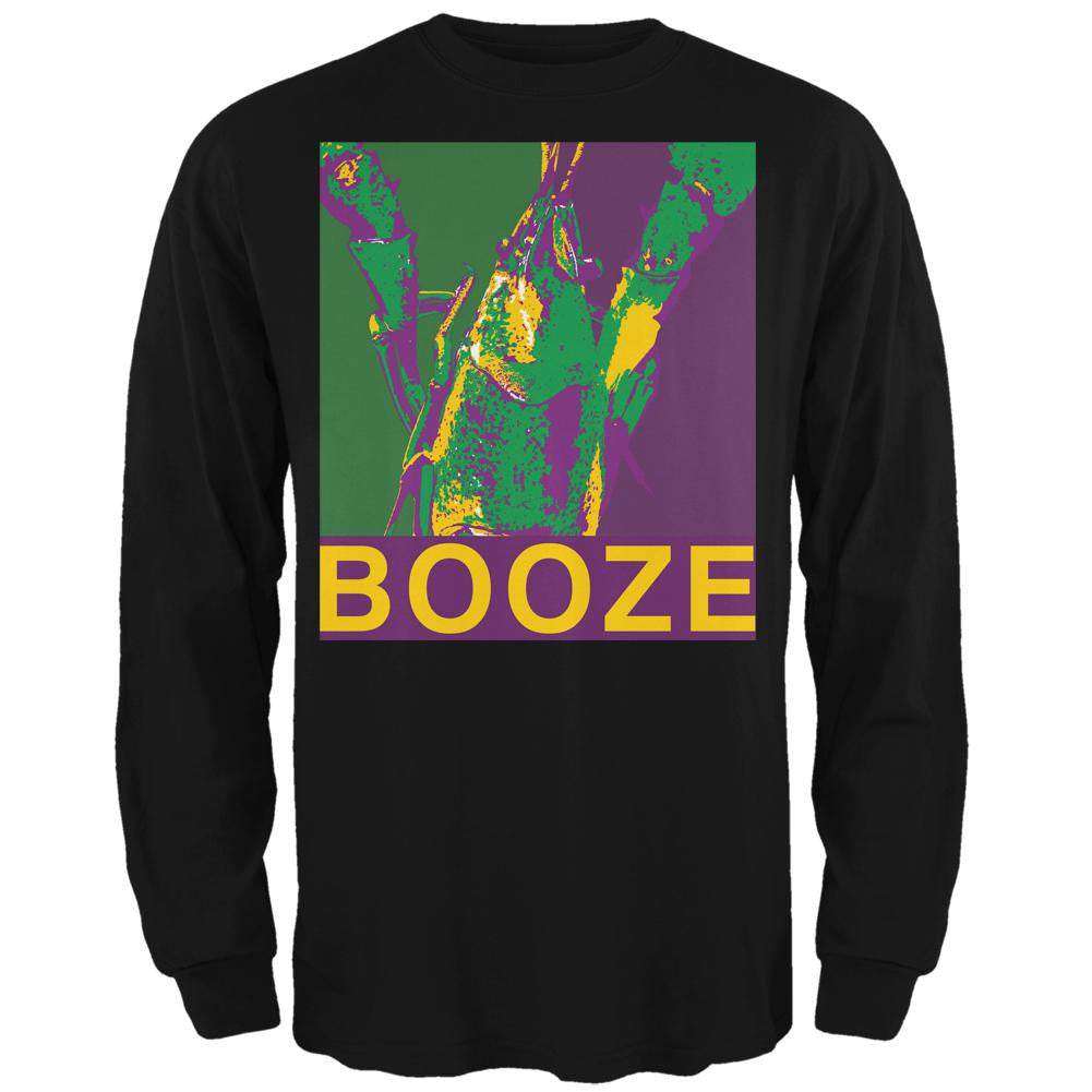 Mardi Gras Crawfish Booze Black Adult Long Sleeve T-Shirt Men's Long Sleeves Old Glory 2XL Black