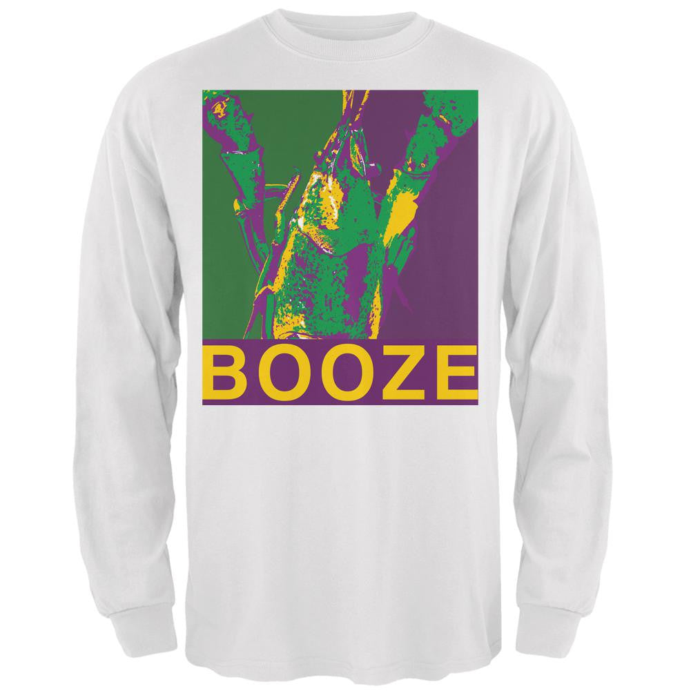 Mardi Gras Crawfish Booze White Adult Long Sleeve T-Shirt Men's Long Sleeves Old Glory 2XL White