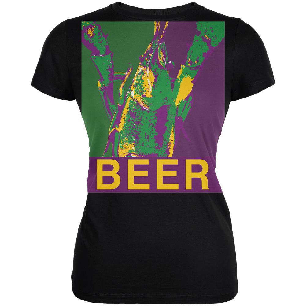 Mardi Gras Crawfish Beer Black Juniors Soft T-Shirt Juniors T-Shirts Old Glory SM Black