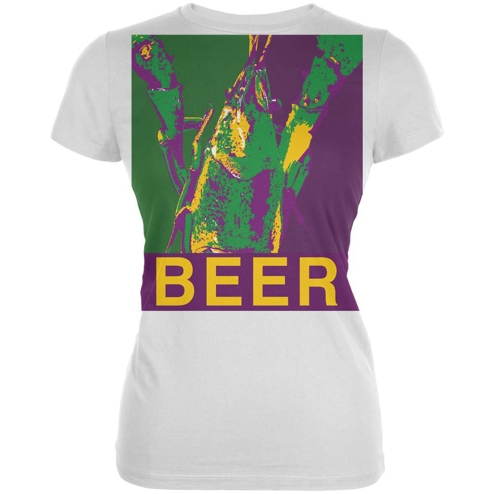 Mardi Gras Crawfish Beer White Juniors Soft T-Shirt Juniors T-Shirts Old Glory SM White