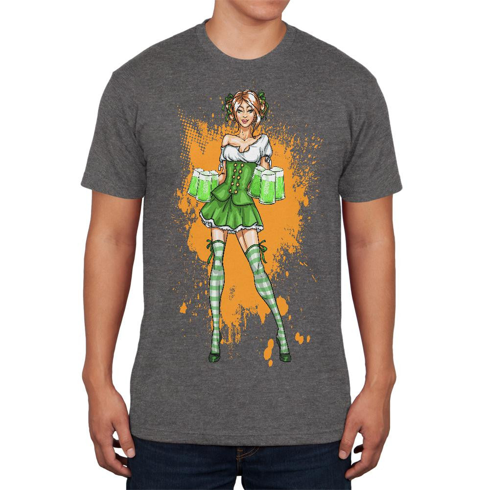 St Patricks Day Irish Beer Wench Charcoal Heather Adult Soft T-Shirt Men's T-Shirts Old Glory 2XL Grey