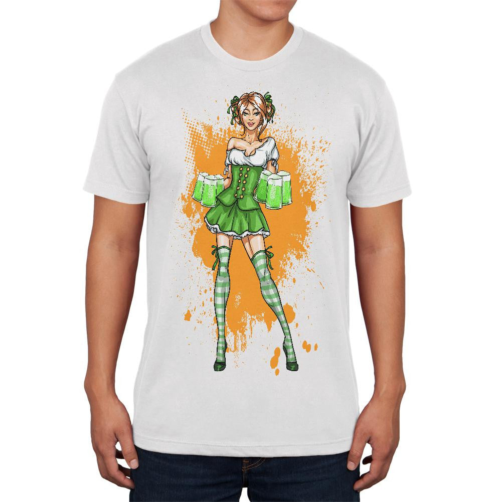 St Patricks Day Irish Beer Wench White Adult Soft T-Shirt Men's T-Shirts Old Glory 2XL White