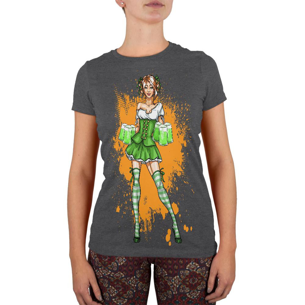 St Patricks Day Irish Beer Wench Dark Heather Juniors Soft T-Shirt Juniors T-Shirts Old Glory 2XL Grey