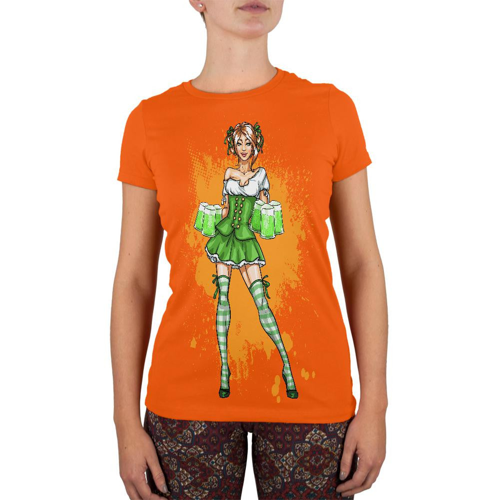 St Patricks Day Irish Beer Wench Orange Juniors Soft T-Shirt Juniors T-Shirts Old Glory 2XL Orange