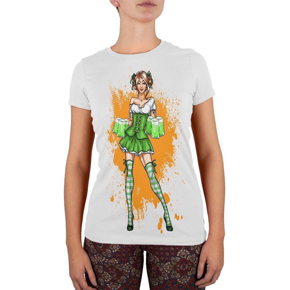 St Patricks Day Irish Beer Wench White Juniors Soft T-Shirt Juniors T-Shirts Old Glory 2XL White