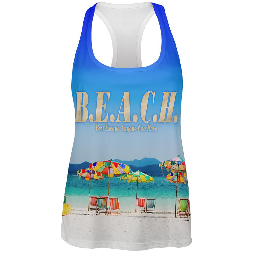 BEACH Best Escape Ever All Over Womens Racerback Tank Top Women's Tank Tops Old Glory 2XL Multi