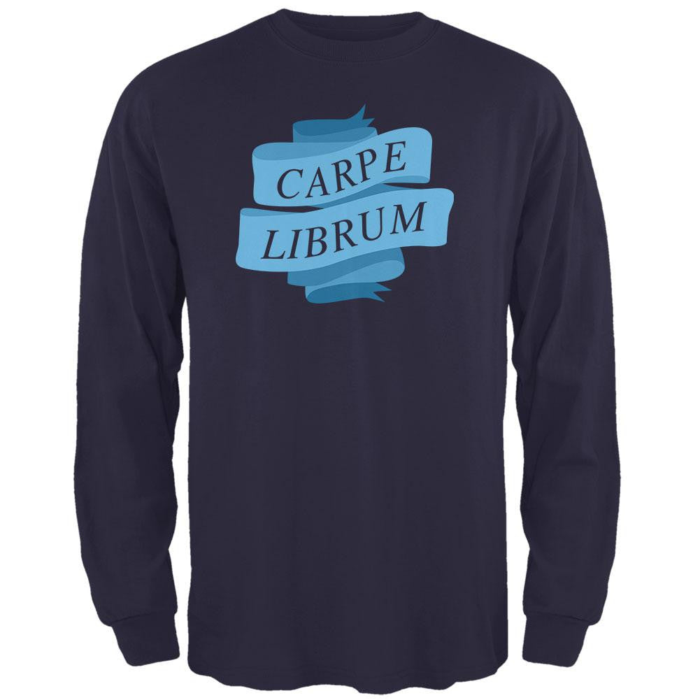 Carpe Librum Seize the Book Banner Navy Adult Long Sleeve T-Shirt Men's Long Sleeves Old Glory 2XL Blue