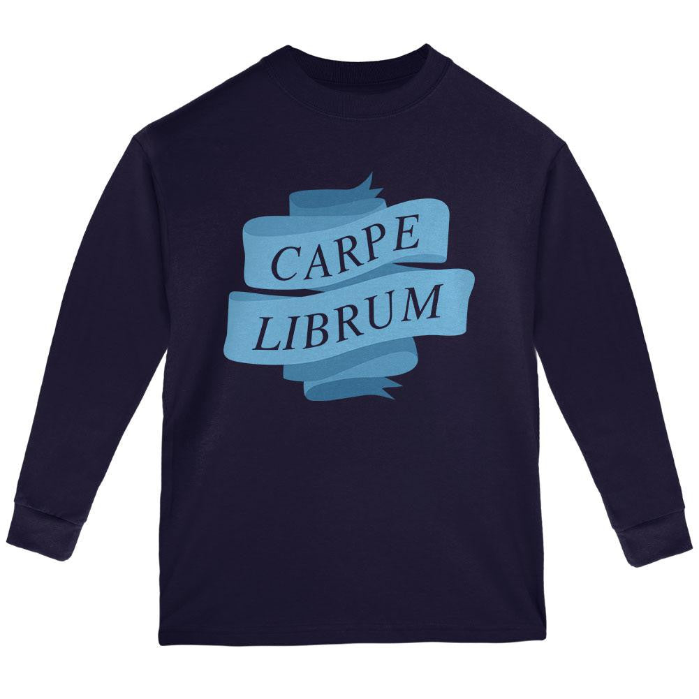 Carpe Librum Seize the Book Banner Navy Youth Long Sleeve T-Shirt Youth Long Sleeves Old Glory LG Blue