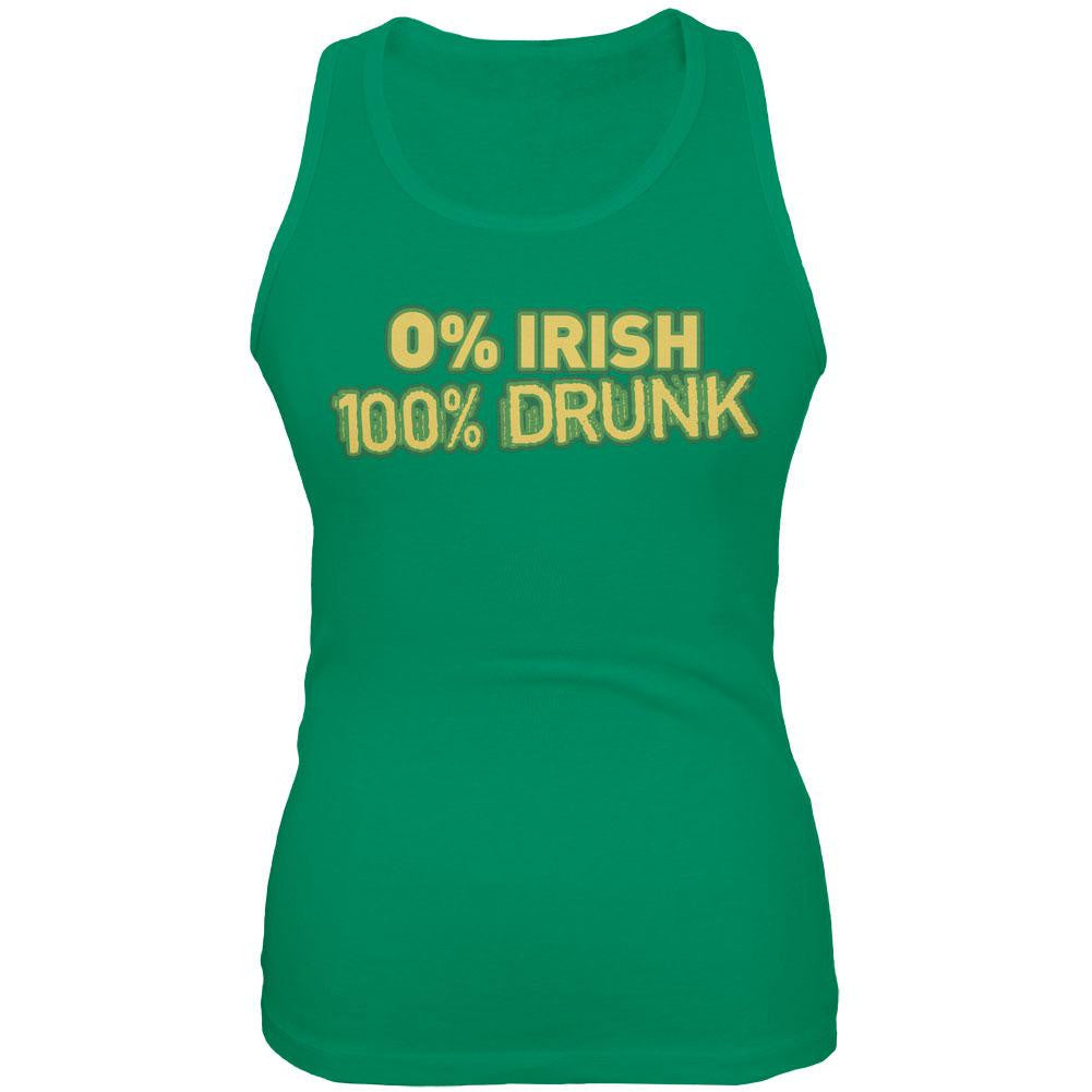 St. Patrick's Day 0 Percent Irish 100 Percent Drunk Kelly Green Juniors Soft Tank Top Juniors Tank Tops Old Glory 2XL Green