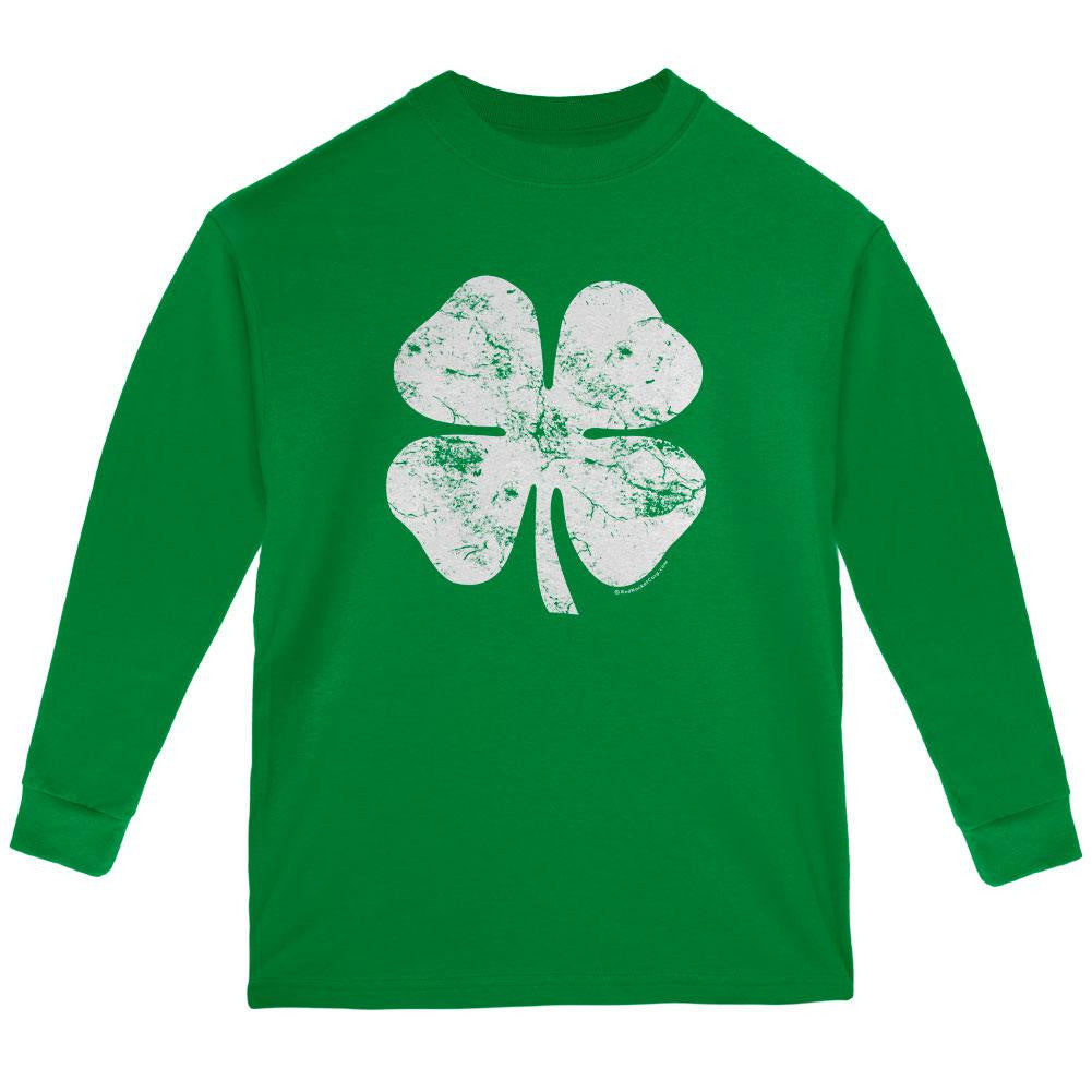 St. Patrick's Day Big White Shamrock Green Youth Long Sleeve T-Shirt Youth Long Sleeves Old Glory SM Green