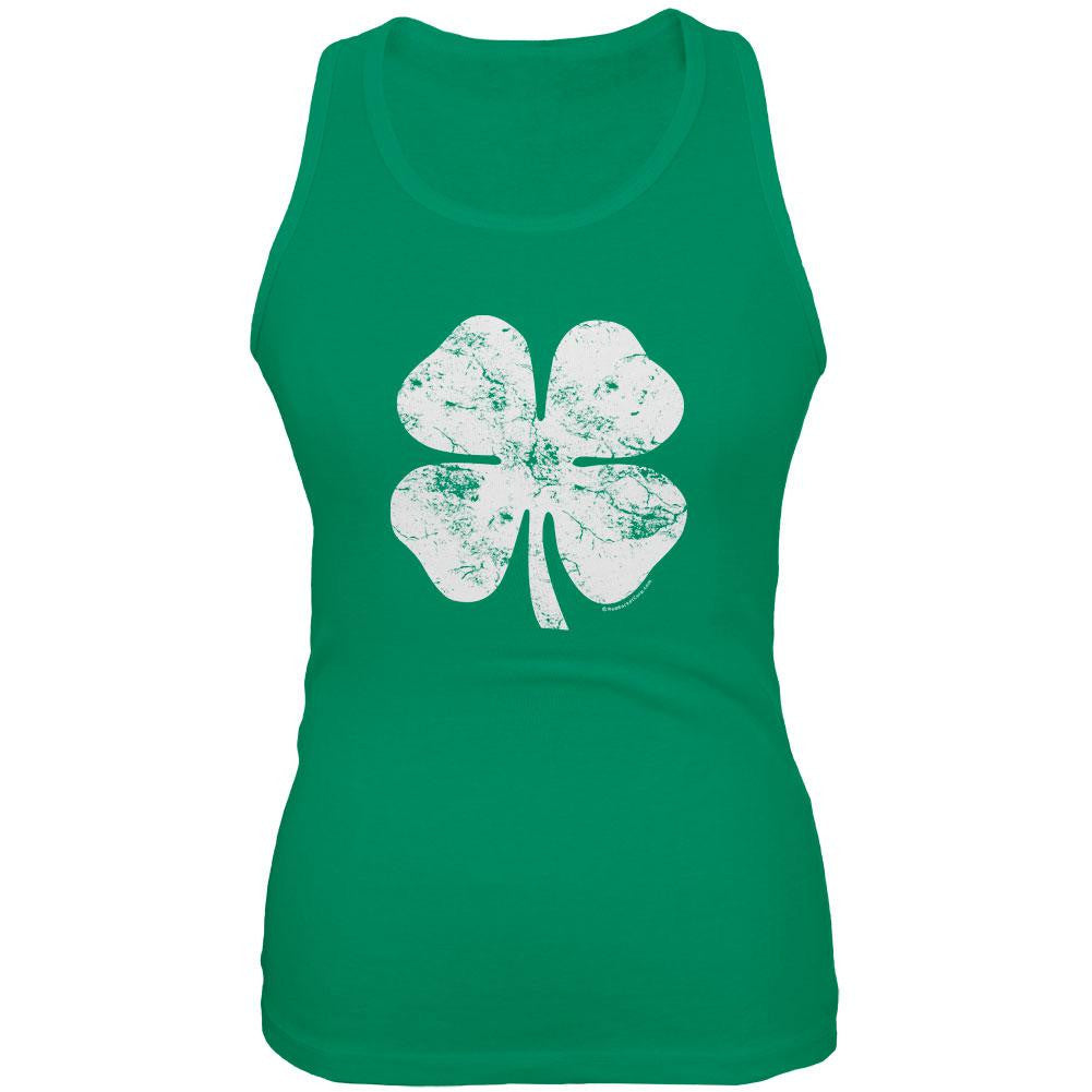 St. Patrick's Day Big White Shamrock Kelly Green Juniors Soft Tank Top Juniors Tank Tops Old Glory 2XL Green