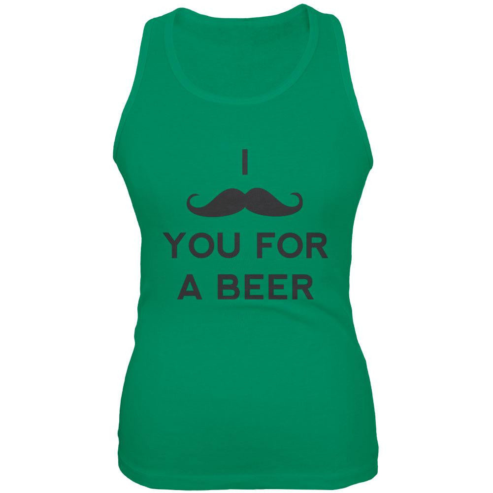 St Patricks Day I Mustache You for a Beer Kelly Green Juniors Soft Tank Top Juniors Tank Tops Old Glory 2XL Green