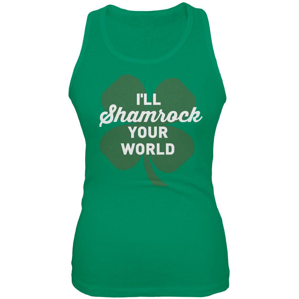 St Patricks Day Ill Shamrock Your World Kelly Green Juniors Soft Tank Top Juniors Tank Tops Old Glory 2XL Green